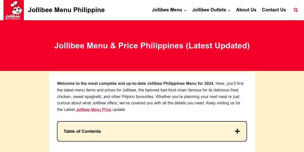 Link Placement On Jollibeemenuph.com