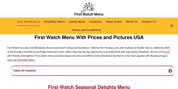 Link Placement On Firstwatch-menu.com