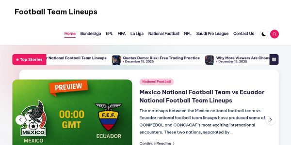 Link Placement On Footballteamlineups.com