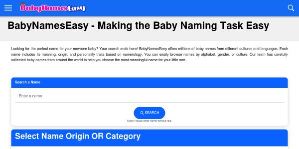 Link placement on Babynameseasy.com