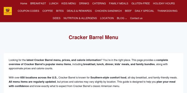 Link placement on Crackerbarrel-menus.us